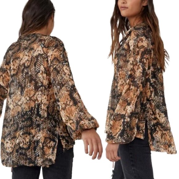 Free People Out For The Night Top Snake Combo Blouse Size S - Picture 2 of 16